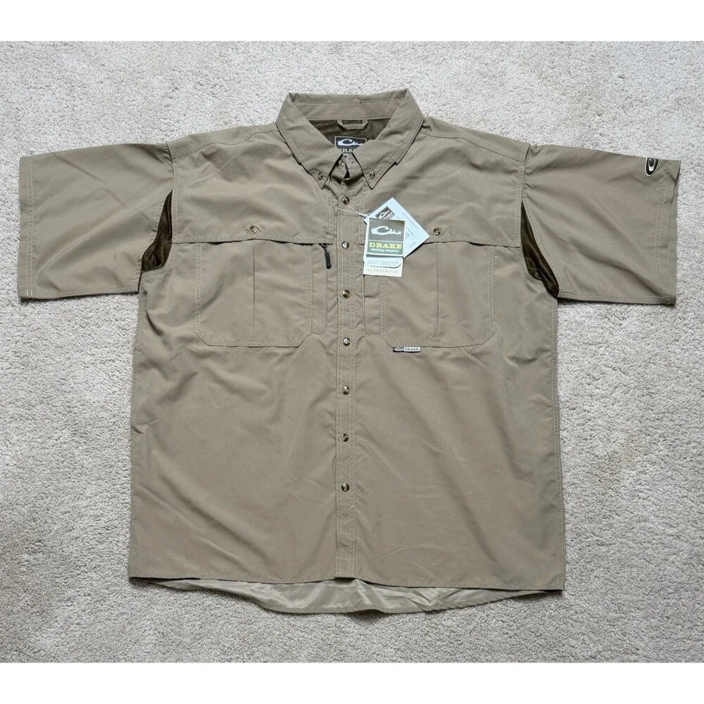 Drake Flyweight S/S Wingshooter's Shirt Khaki Mens 2XL Waterfowl Fishing Hunting
